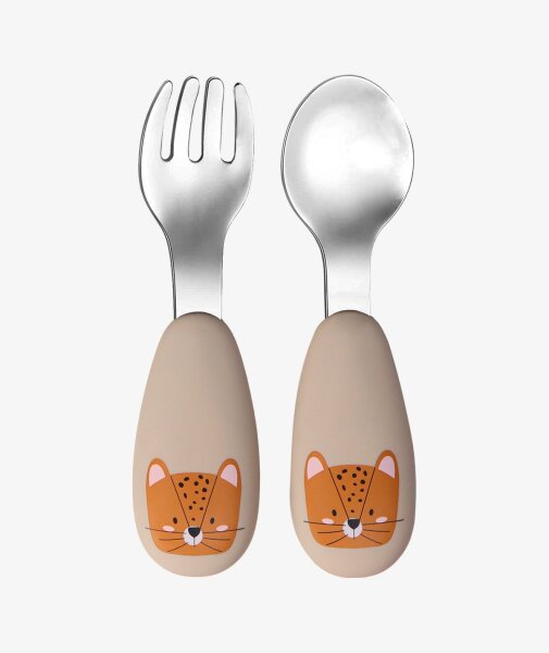Tryco - Silikon - Rostfreier Löffel und Gabel - Leopard Sand