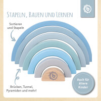 Regenbogen blau /  Personalisierbares Holzspielzeug mit Namen & Geburtsdaten